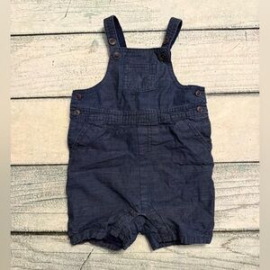 Janie and Jack blue striped short overalls. 12-18 months